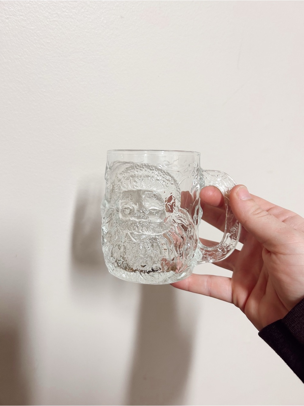 Vintage Luminarc 3D Santa Face Glass Holiday Mug